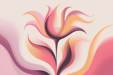 Soft abstract flower illustration in pink, orange, and violet tones with smooth gradient transitions and fine grain blur, modern minimal artistic design.