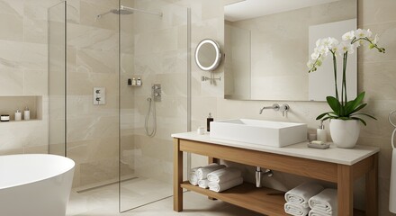 Interior de un ba&ntilde;o de hotel moderno.