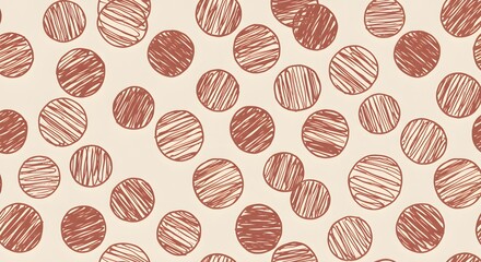 Beige backdrop with scattered, scribbled brown circles. Seamless pattern evokes a textured design