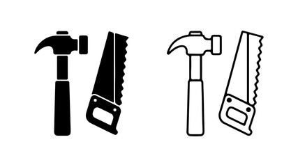 Hammer and saw tools with transparent background
