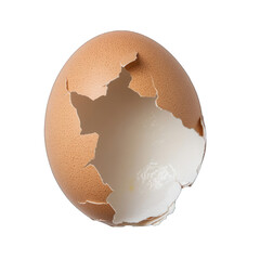 Cracked chicken eggshell with transparent background macro food ingredient isolated