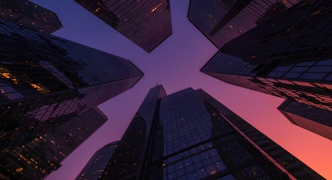 Rascacielos reflectantes, edificios de oficinas comerciales.