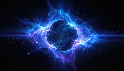 Obraz premium Cosmic Nebula With Swirling Blue And Purple Energy Clouds And Tiny Stars In Deep Space