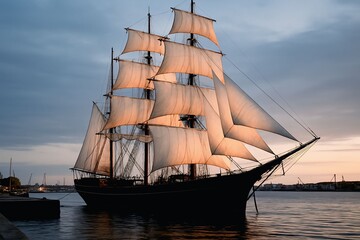 sailing ship at sunset