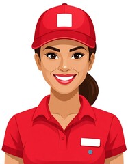 Smiling woman in red uniform