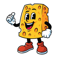 vector cartoon, character, and mascot of cheese with thumbs up hand.eps