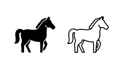 Horse icons with outline and solid fill with transparent background