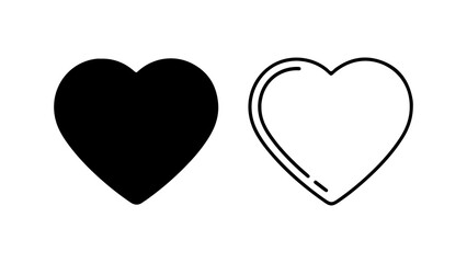 Heart icons with outline and solid fill with transparent background