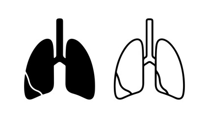Human lungs outline and solid with transparent background