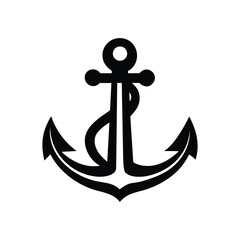 Black anchor silhouette isolated on white background, ideal for marine logo or design element.