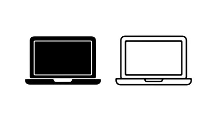 Laptop icons with outline and solid fill with transparent background