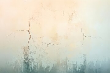 A pale, muted wall surface displays a network of visible cracks, showcasing subtle color variations from light beige to pale teal.