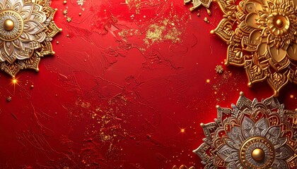 Ornamental Red Surface with Extruded Design A Festive Diwali Celebration