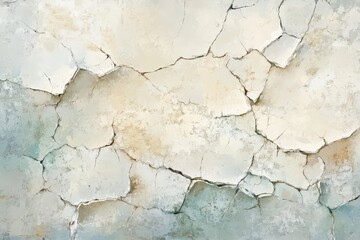 Fototapeta premium A weathered, cracked surface displays a spectrum of pale neutrals, from creams to muted blues and grays.