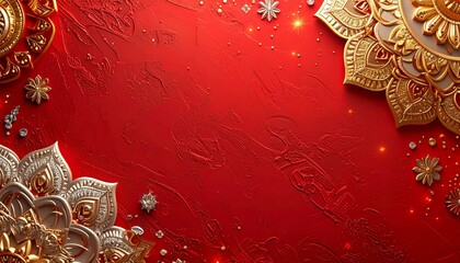 Festive Red Surface with Ornamental Design A 3D Diwali Celebration Wallpaper