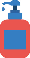Bright red soap dispenser with blue pump and label flat icon vector vector