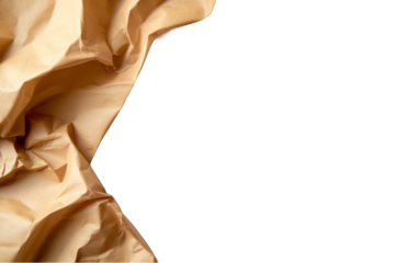 Crumpled brown paper texture with transparent background for graphic design element