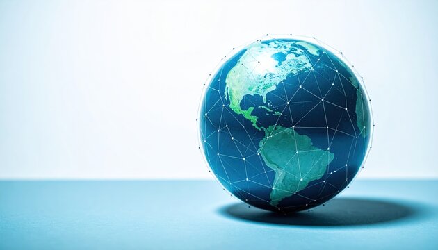 A stylized globe showcasing the Americas, featuring a network design that symbolizes connectivity and global interaction. - Powered by Adobe