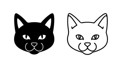 Cat heads outline and solid with transparent background
