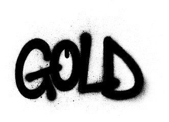 graffiti gold word sprayed in black over white