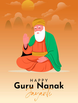 Guru Nanak Jayanti Flat Vector Illustration Design for Poster, Social Media or Banner