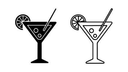 Martini glass with lemon and olives with transparent background