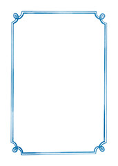 Blue watercolor border on transparent background, watercolor frame 