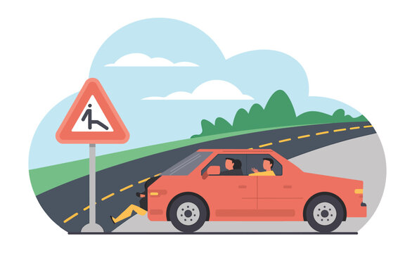 Road safety awareness driving careful near pedestrian crossing sign and car on road - Powered by Adobe