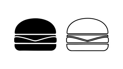 Burger icons with outline and solid fill with transparent background