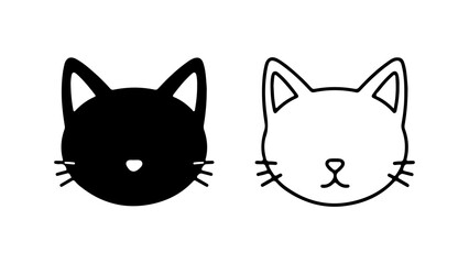 Cat heads outline and solid with transparent background