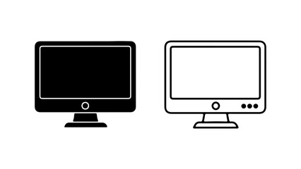 Computer monitors with black and white outlines with transparent background