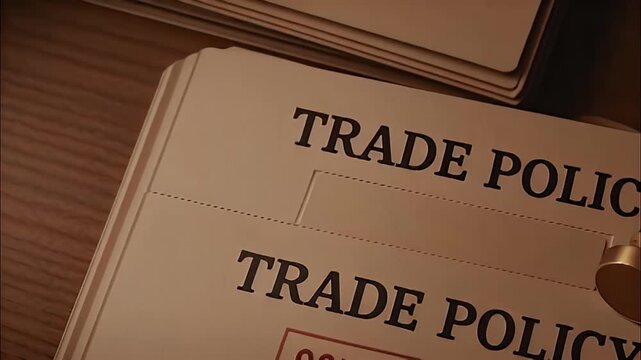 Trade policy confidential document folder with wax seal and stamp on wooden desk legal paper archive file showcasing sealed confidentiality and compliance for business policy paperwork