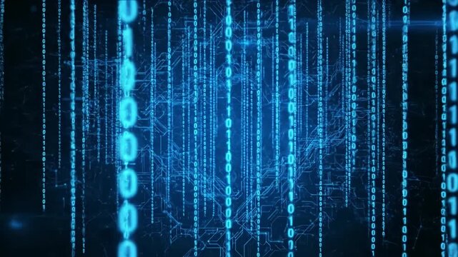 Backgrounds strings of 0 and 1 fall from top to bottom in data matrix created cyberspace with blue glow flow digital a datacenter idea communications network binary code security privacy scene 3