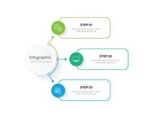 Business infographic template. 3 Step timeline journey. Process diagram, 3 options on white background