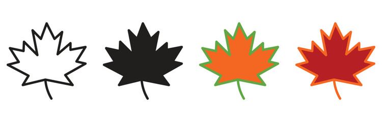 Autumn leaves icon. Set different leaves of maple, Autumn decoration in flat style black ,red, orange fall leaf for pattern, vector illustration.