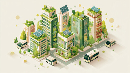 緑化屋上と再生可能エネルギーを備えたスマートシティ