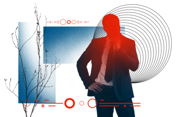 Creative image collage young businessman troubles migraine headache stress depression suffer pain exhausted overworked nervous system