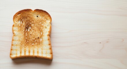 A slice of burnt toast on a wooden table.