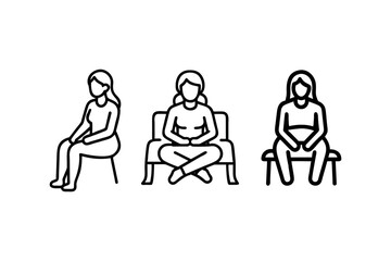 Three women sitting in various poses simple line art silhouette