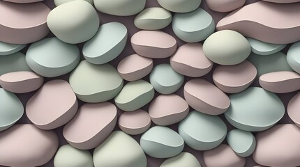 3D abstract background of soft pastel coloured pebbles and river stones