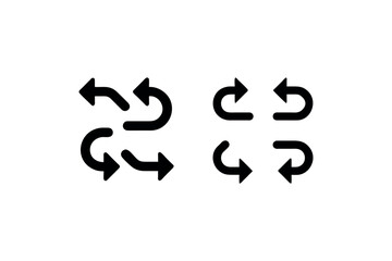 Four recycling symbols in black illustrating a circular process silhouette