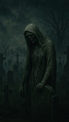 Obraz premium Eerie graveyard statue mobile wallpaper