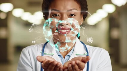 Medical professional with digital heart visualization - Powered by Adobe