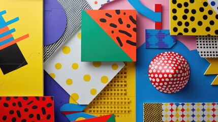 Colorful Abstract Background with Geometric Shapes and Textures in Vibrant Hues for Creative Design Projects