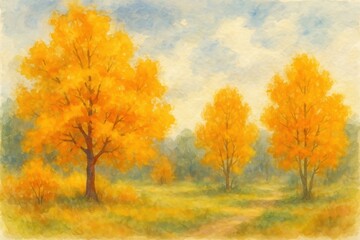 Fototapeta premium Vibrant autumn landscape painting