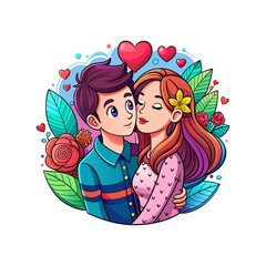 Sweet Couple's Affectionate Moment with Romantic Floral Accents
