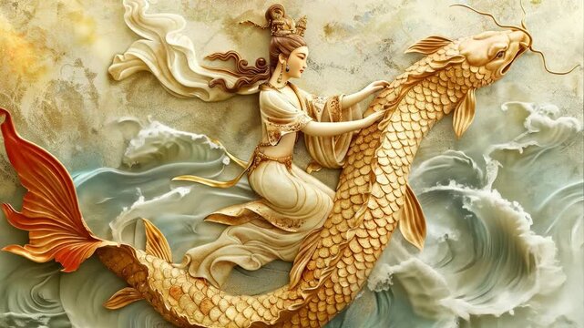 Patroness Matsu lore: chinese divinity, seafaring guardian, wave protector, navigator helper, divine power, cultural heritage, island belief, shrine symbol, folk memory, holy figure, spiritual beacon,
