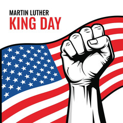 Empowering Image for Martin Luther King Day with Raised Fist and American Flag Symbolizing Strength and Unity