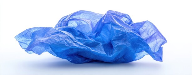 Fototapeta premium The Blue Crumpled Plastic Bag Floating on a Clean White Background