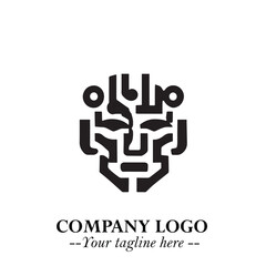 Head of Robot Logo Symbol in Black on the White Background Futuristic Minimalist Illustration